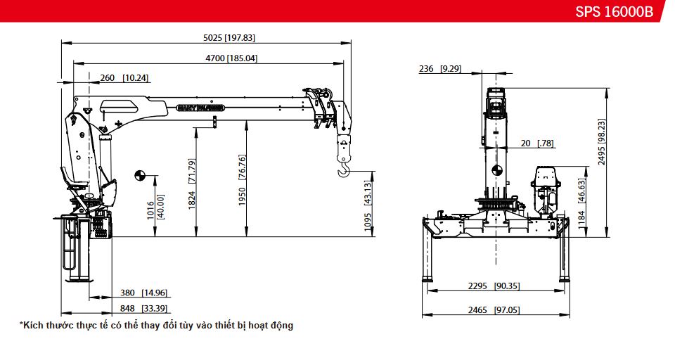 Kích thước cẩu 16000